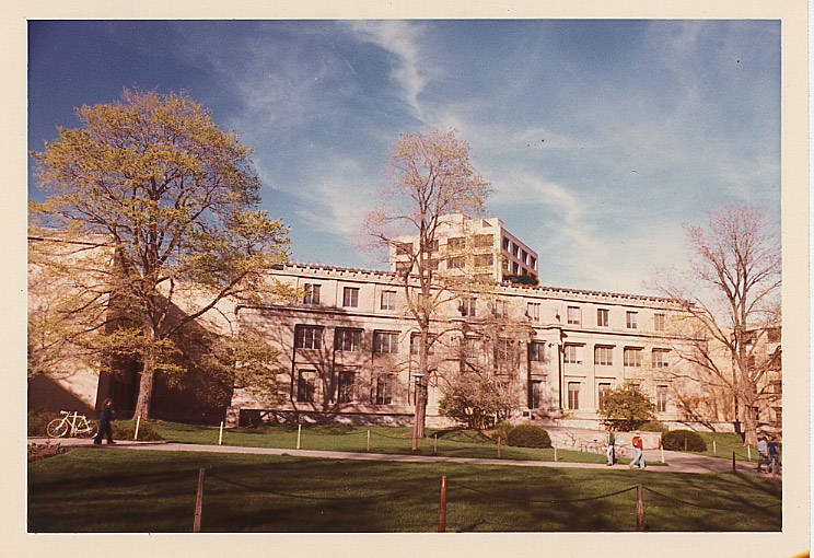 Students walk by the front of Burrowes Building in 1964.