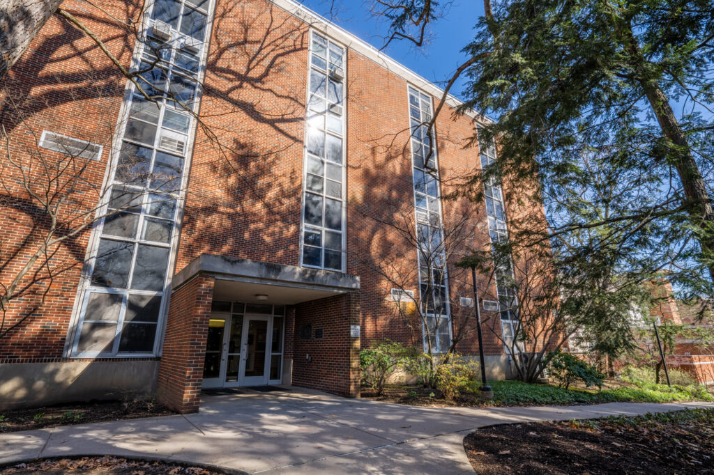 The main entrance to Carpenter Building in 2022