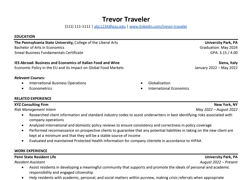 Photo of the Education Abroad Resume Example