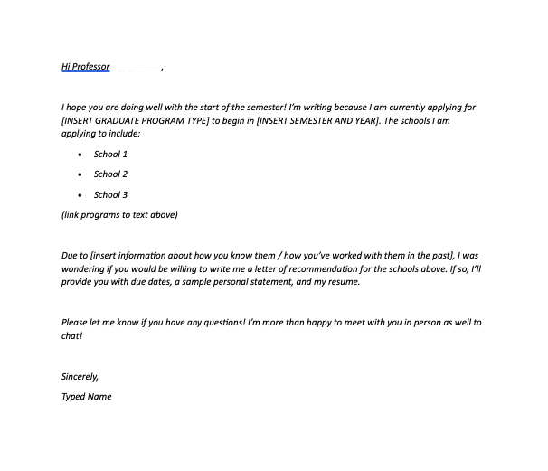 Photo of the Grad School Letter of Recommendation Request Template