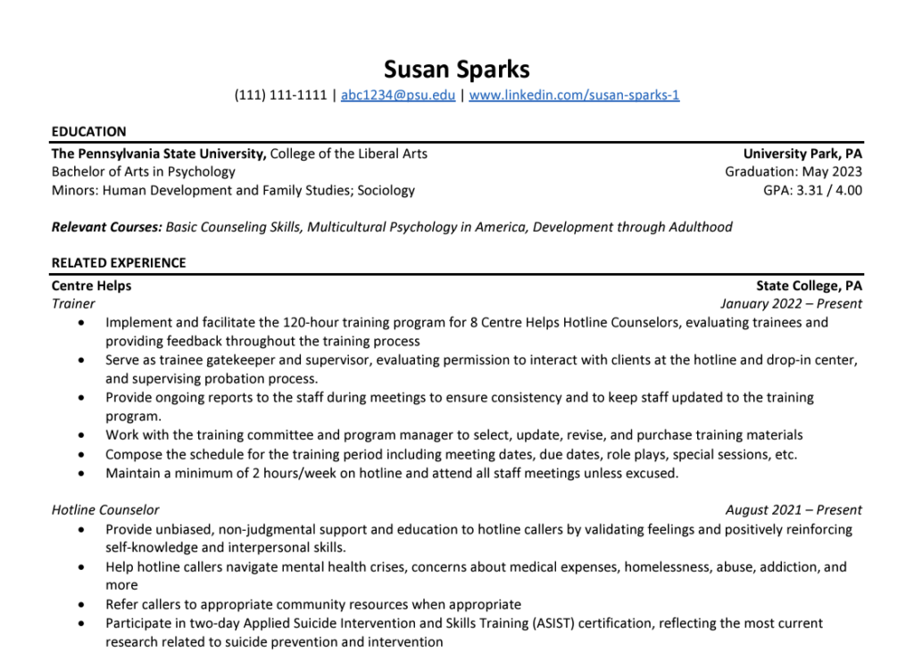Photo of the Grad School Resume Example
