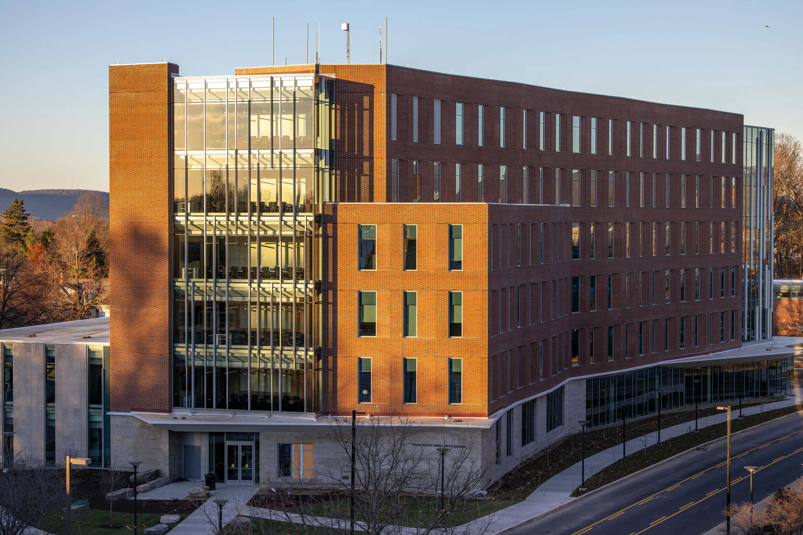 Susan Welch Liberal Arts Building in November 2024, taken from the rooftop of the Nittany Parking Deck