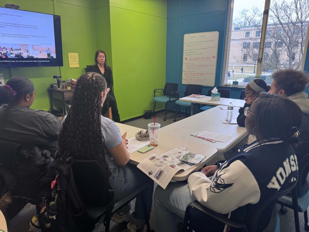 Pre-Law Advisor Kathy Garren, speaking with the Chaiken Center Pre-Law Group about applying to law school.