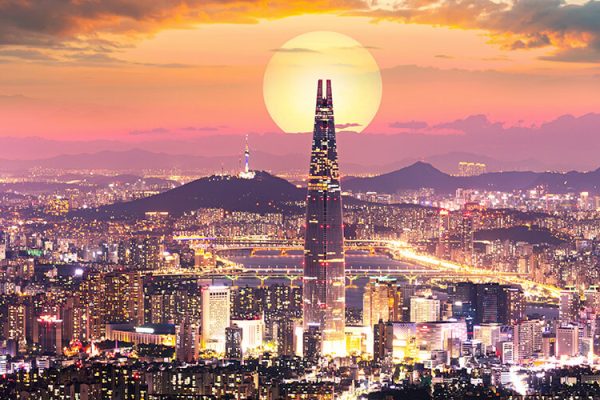 The Seoul, South Korea skyline at sunset