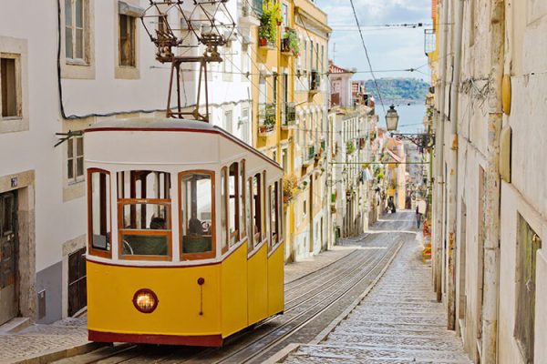 The Bica Funicular, also known as the Elevador da Bica, in Lisbon.