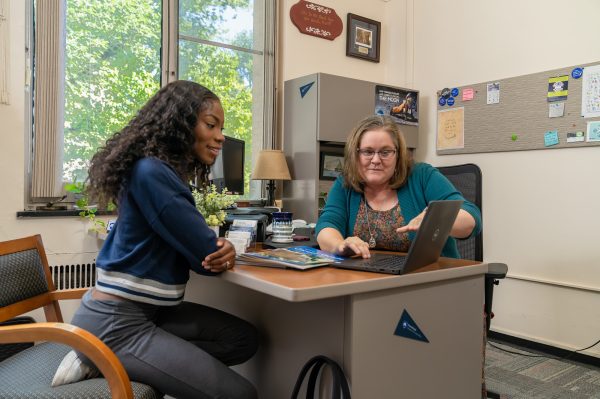 Student Janiyah Davis meets with Stacey Hoffman in the Career Enrichment Network