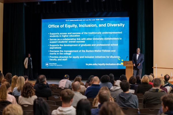 Earl F. Merritt, director of the Office of Equity, Inclusion, and Diversity, presents at an Accepted Student Program in Heritage Hall, HUB-Robeson Center.