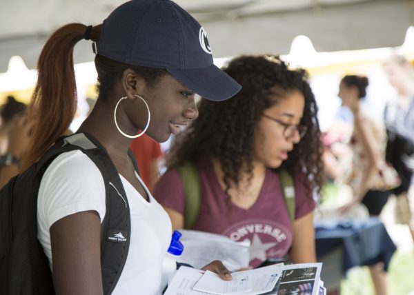 A student learns about resources in the college at the Liberal Arts Undergraduate Festival