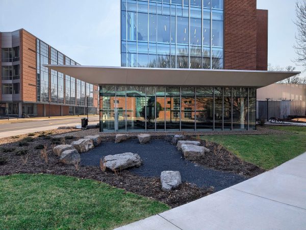 The Council Ring, comprised of locally sourced boulders and native plantings, outside Welch Building.