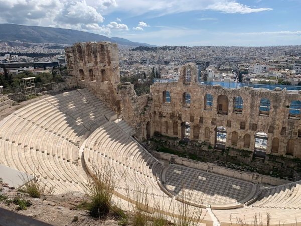 Bird’s-eye view of the Odeon of Herodes Atticus Amphitheater in Athens, Greece.