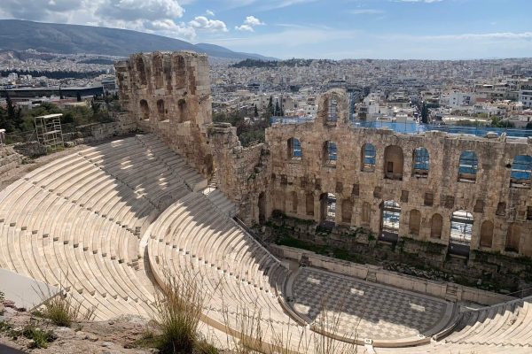 Bird’s-eye view of the Odeon of Herodes Atticus Amphitheater in Athens, Greece.