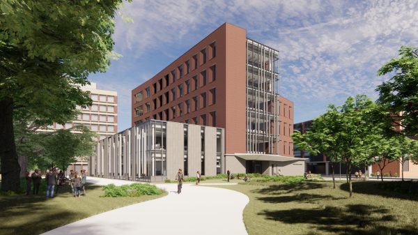 A rendering view from Park Avenue of the new Susan Welch Liberal Arts Building
