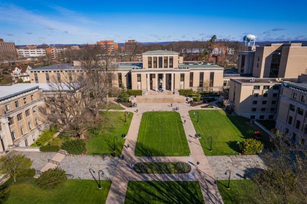 The northwest exterior entrance of the Willard Building at Penn State University Park