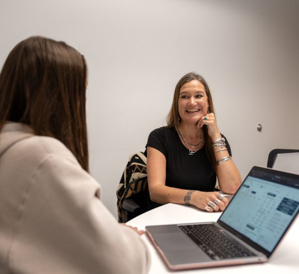 Academic Recovery Specialist Kristie Kalvin meets with a Liberal Arts student.