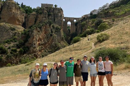 Gustafson, fifth from the left, and his classmates visited Centro de Interpretación del Puente Nuevo in Ronda, Spain.