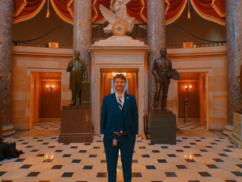 Hunter Steach, who will graduate from Penn State in 2026, stands in the National Statuary Hall area of the U.S. Capitol Building.